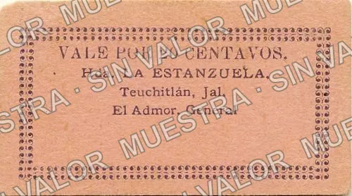 20 centavos, Hacienda La Estanzuela (M2724), reverso