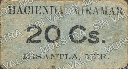20 centavos, Hacienda Miramar (M4040), reverso