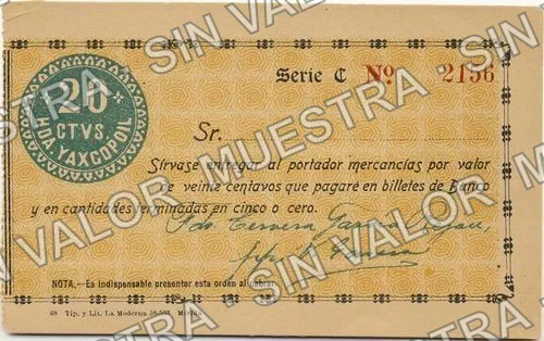 20 centavos, Hacienda Yaxcopoil (M4178), anverso