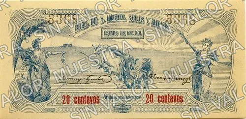 20 centavos, Hdas. de S. Miguel Solís y Anexas (M2857), anverso