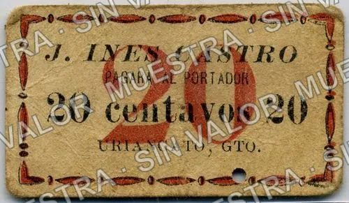20 centavos, J. Ines Castro (M1821), anverso