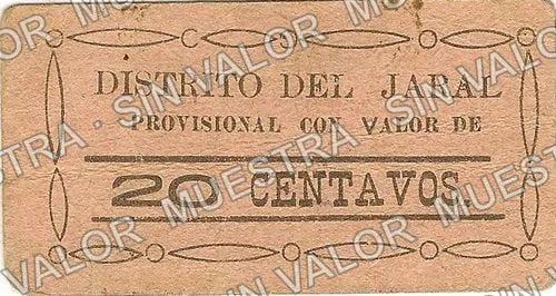 20 centavos, Jaral (M1689), anverso