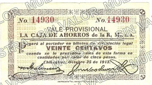 20 centavos, La Caja de Ahorros (M948), anverso