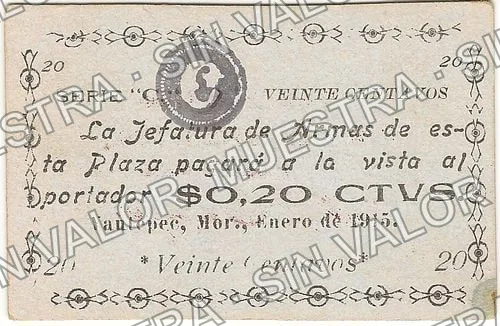 20 centavos, La Jefatura de Armas (M3177), anverso