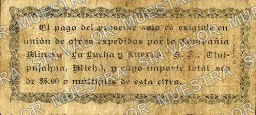 20 centavos, La Lucha y Anexas (M3084), M3084a 20c La Lucha y Anexas, reverso