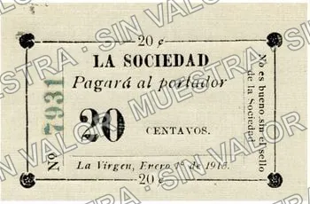 20 centavos, La Virgen (M3006), anverso (M3006.5 20c La Virgen)
