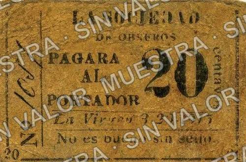 20 centavos, La Virgen (M3007), M3007 20c La Virgen, anverso