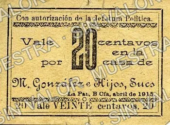 20 centavos, M. González e hijos (M833), M833 20c M. González e hijos, anverso