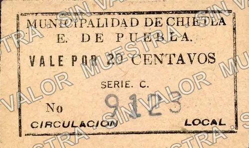 20 centavos, Municipalid de Chietla (M3539), anverso