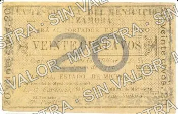 20 centavos, Tesorería del Municipio large '20' (M2946), M2946 20c Tesorería del Municipio large '20', anverso