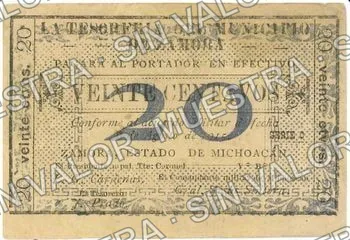 20 centavos, Tesorería del Municipio large '20' (M2946), M2946 20c Tesorería del Municipio large '20', anverso