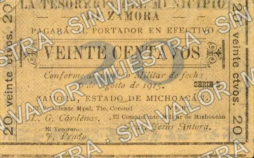 20 centavos, Tesorería del Municipio large '20' (M2946), M2946 20c Tesorería del Municipio large '20', anverso