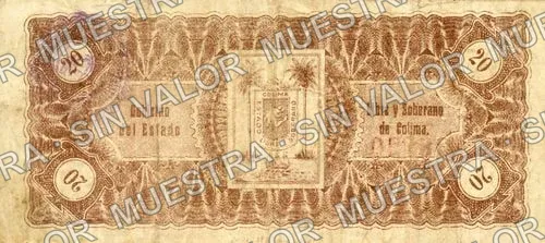20 centavos, Tesorería General del Estado (M1210), M1210 20c Tesorería General del Estado, reverso