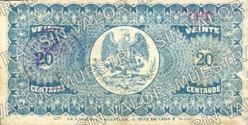 20 centavos, Tesorería General (M3755), reverso