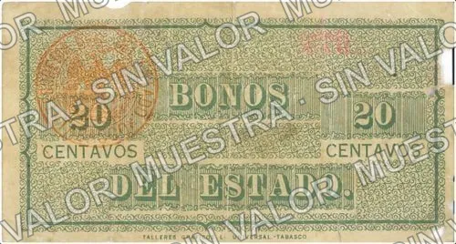 20 centavos, Tesorería General (M3879), M3879 20c Tesorería General, reverso