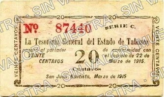 20 centavos, Tesorería General, Series (M3882), anverso (M3882 20c Tesorería General, Series C)