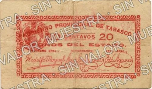 20 centavos, Tesorería General, Series (M3882), reverso (M3882 20c Tesorería General, Series)