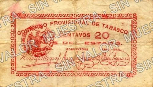 20 centavos, Tesorería General, Series (M3882), reverso (M3882 20c Tesorería General, Series C, italic No.)