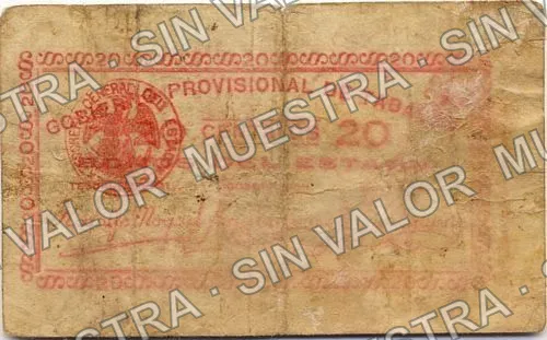 20 centavos, Tesorería General, Series (M3882), reverso