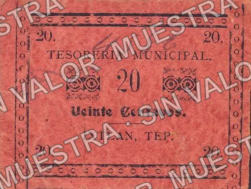 20 centavos, Tesorería Municipal, Ixtlán del Río (M3273), anverso