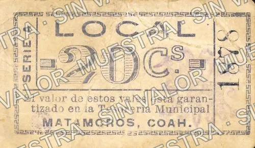 20 centavos, Tesorería Municipal (M1079), M1079 20c Tesorería Municipal, anverso