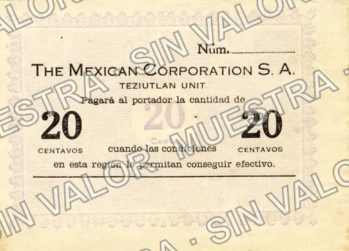 20 centavos, The Mexican Corporation (M3613), anverso