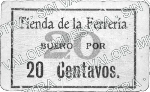 20 centavos, Tienda de Ferrería (M2084), M2084 20c Tienda de Ferrería, anverso