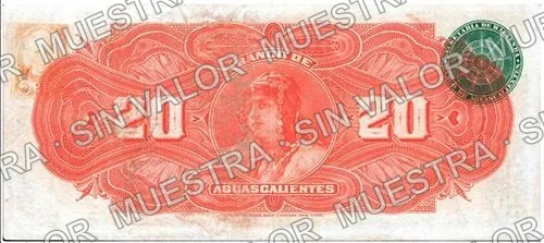 20 pesos, Banco de Aguascalientes (M53), reverso