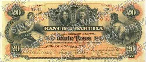20 pesos, Banco de Coahuila (M169), anverso