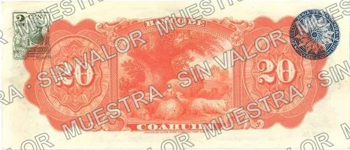 20 pesos, Banco de Coahuila (M169), reverso