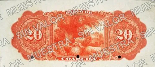 20 pesos, Banco de Coahuila (M169), reverso (M169s $20 Banco de Coahuila specimen)