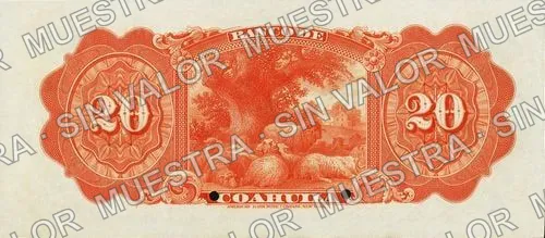 20 pesos, Banco de Coahuila (M169), reverso (M169s $20 Banco de Coahuila specimen)