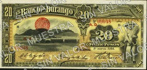 20 pesos, Banco de Durango (M334), M334c $20 Banco de Durango, anverso