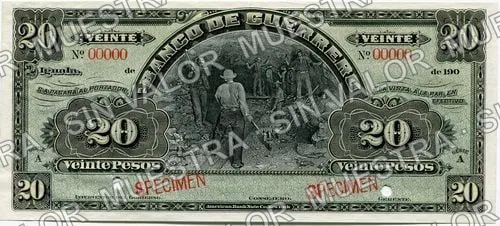 20 pesos, Banco de Guerrero (M363), anverso (M363s $20 Banco de Guerrero specimen)
