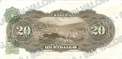 20 pesos, Banco de Hidalgo (M371), reverso