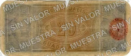 20 pesos, Banco de Jalisco (M380), reverso