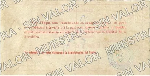 20 pesos, Banco de la Laguna (M1045), reverso (M1045b $20 Banco de la Laguna)