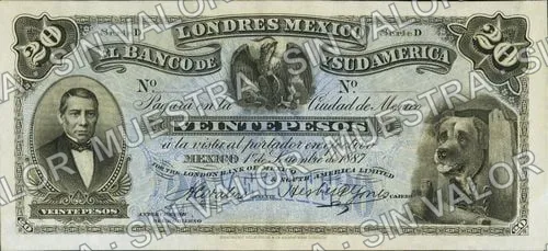20 pesos, Banco de Londres, México y Sud América (M262), M262a $20 Banco de Londres, México y Sud América, anverso