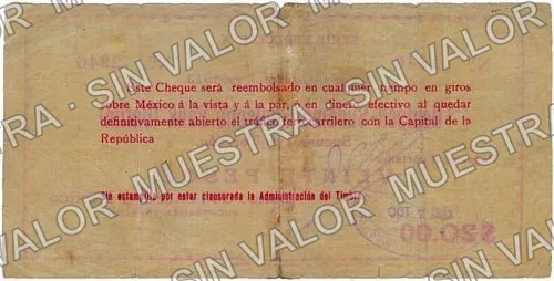 20 pesos, Banco de Londres y México (M1022), reverso
