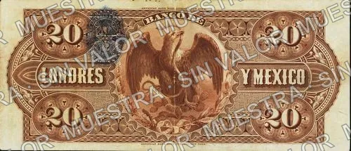 20 pesos, Banco de Londres y México (M273), reverso