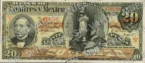 20 pesos, Banco de Londres y México (M273), anverso (M273g $20 stamped 'DURANGO')