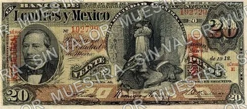 20 pesos, Banco de Londres y México (M273), M273h $20 overprinted 'GUADALAJARA' in box, anverso