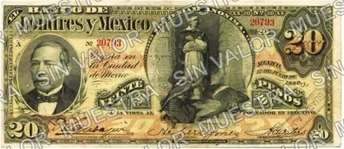 20 pesos, Banco de Londres y México (M273), M273h $20 overprinted 'GUADALAJARA' in box, anverso