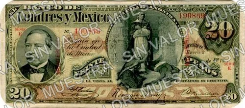20 pesos, Banco de Londres y México (M273), M273l $20 overprinted 'MONTERREY', anverso