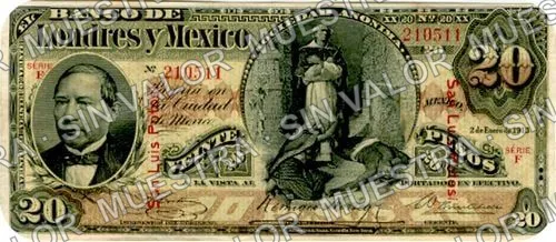 20 pesos, Banco de Londres y México (M273), anverso (M273q $20 overprinted 'San Luis Potosí')