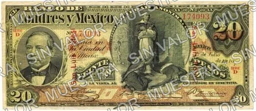 20 pesos, Banco de Londres y México (M273), anverso (M273q $20 overprinted 'San Luis Potosi')