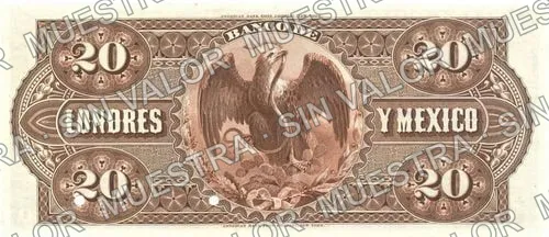 20 pesos, Banco de Londres y México (M273), reverso (M273s $20 Banco de Londres y México)