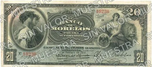 20 pesos, Banco de Morelos (M419), anverso