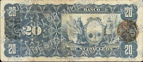 20 pesos, Banco de Nuevo León (M436), reverso