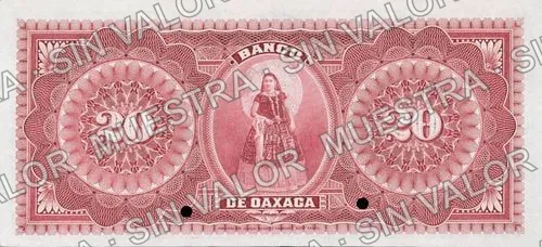 20 pesos, Banco de Oaxaca (M449), M449s $20 Banco de Oaxaca specimen, reverso